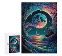 Rompecabezas para Adolescentes 300 PCS Ocean Wave Moonship Rompecabezas para Adultos Juego Familiar Regalo De Cumpleaños Interacción Entre Padres E Hijos 300 PCS