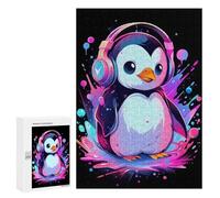 Rompecabezas para Adolescentes 300 PCS Paint Penguin Headphones Rompecabezas para Adultos Juego De Ingenio Decoración del Hogar Regalos para Reducir El Estrés 300 PCS