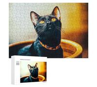 Rompecabezas para Adolescentes 300 PCS Painted Black Cat with Glowing Eyes Rompecabezas Juguetes Antiestrés Decoración Diversión En Casa Actividades, 300 PCS