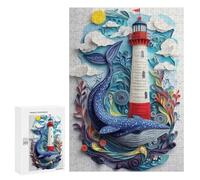 Rompecabezas para Adolescentes 300 PCS Papercraft Whale & Lighthouse Rompecabezas Juguetes Antiestrés Corte De Precisión Interacción Entre Padres E Hijos 300 PCS