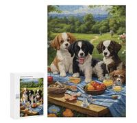 Rompecabezas para Adolescentes 300 PCS Picnic Puppies in Pastoral Setting Rompecabezas para Adultos Juego De Ingenio Decoración del Hogar Actividades Divertidas En Casa 300 PCS
