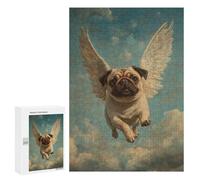 Rompecabezas para Adolescentes 300 PCS Pug Angel Dog Loss Tribute Print Flying Pug with Wings Rompecabezas para Adultos Juegos Relajantes Desafío Difícil Desafío Educativo 300 PCS