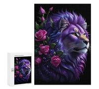 Rompecabezas para Adolescentes 300 PCS Purple Lion with Roses Rompecabezas Juguetes Antiestrés Decoración Diversión En Casa Actividades, 300 PCS