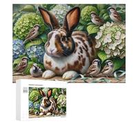 Rompecabezas para Adolescentes 300 PCS Rabbit with Sparrows and Flowers Rompecabezas para Adultos Juegos Familiares Análisis Y Lógica Actividades Divertidas En Casa 300 PCS