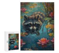 Rompecabezas para Adolescentes 300 PCS Raccoon in Water Lily Pond Rompecabezas Juguetes Antiestrés Corte De Precisión Interacción Entre Padres E Hijos 300 PCS