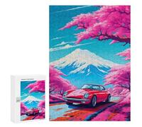 Rompecabezas para Adolescentes 300 PCS Red Cars in Cherry Blossom Rompecabezas para Adultos Juguetes Antiestrés para La Diversión Familiar Interacción Entre Padres E Hijos 300 PCS