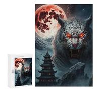 Rompecabezas para Adolescentes 300 PCS Red Moon and Mythical Tiger Rompecabezas Juguetes Antiestrés Decoración Diversión En Casa Actividades, 300 PCS