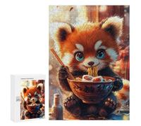 Rompecabezas para Adolescentes 300 PCS Red Panda Eating Ramen Rompecabezas para Adultos Juegos Relajantes Pero Divertidos Y Humorísticos 300 PCS