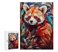 Rompecabezas para Adolescentes 300 PCS Red Panda Stained Glass Rompecabezas para Adultos Juguetes Antiestrés para La Diversión Familiar Interacción Entre Padres E Hijos 300 PCS