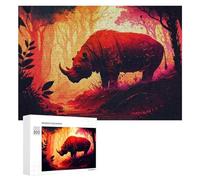 Rompecabezas para Adolescentes 300 PCS Red Rhino in Fiery Forest Rompecabezas para Adultos Juguetes De Bricolaje Desafío Difícil Cumpleaños 300 PCS