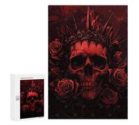Rompecabezas para Adolescentes 300 PCS Red Skull with Crown and Roses Rompecabezas Juguetes Antiestrés Corte De Precisión Interacción Entre Padres E Hijos 300 PCS