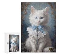 Rompecabezas para Adolescentes 300 PCS Regal White Cat Portrait -2 Rompecabezas para Adultos Juegos Relajantes Desafío Difícil Desafío Educativo 300 PCS