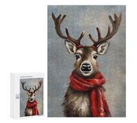 Rompecabezas para Adolescentes 300 PCS Reindeer in Red Scarf Rompecabezas para Adultos Juguetes Antiestrés Arte De Pared Interacción Entre Padres E Hijos 300 PCS