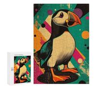Rompecabezas para Adolescentes 300 PCS Retro Puffin Illustration Vibrant Puffin Pop Art Rompecabezas para Adultos Juegos Relajantes Desafío Difícil Desafío Educativo 300 PCS