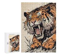 Rompecabezas para Adolescentes 300 PCS Roaring Sabertooth Tiger Illustration Rompecabezas para Adultos Juegos Relajantes Desafío Difícil Desafío Educativo 300 PCS