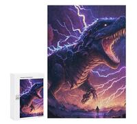 Rompecabezas para Adolescentes 300 PCS Rompecabezas Jurassic Thunder T-Rex Vs. Lightning Storm Rompecabezas para Adultos Juego Familiar Una Obra De Arte para Cumpleaños, Navidad 300 PCS