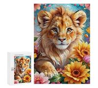 Rompecabezas para Adolescentes 300 PCS Rompecabezas Lion Cub in Flowers Rompecabezas Juego Práctico Arte De Pared Oferta como Regalos para Toda La Familia 300 PCS