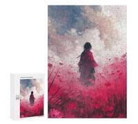 Rompecabezas para Adolescentes 300 PCS Rompecabezas Pink Flower Field Hike Rompecabezas para Adultos Juego De Ingenio Regalos para Mujeres para Cumpleaños, Navidad 300 PCS
