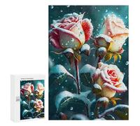 Rompecabezas para Adolescentes 300 PCS Rompecabezas Roses in Snow Red Yellow Rompecabezas para Adultos Juguetes Antiestrés Desafío Difícil Cumpleaños