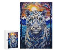 Rompecabezas para Adolescentes 300 PCS Rompecabezas Snow Leopard Stained Glass Rompecabezas para Adultos Juego De Ingenio Regalos para Mujeres para Cumpleaños, Navidad 300 PCS
