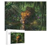Rompecabezas para Adolescentes 300 PCS Rompecabezas Tiger Drinking Water Rompecabezas para Adultos Juguetes Antiestrés Desafío Difícil Cumpleaños