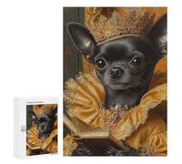 Rompecabezas para Adolescentes 300 PCS Royal Chihuahua in Golden Elegance Chihuahua Queen Rompecabezas para Adultos Juegos Relajantes Decoración Perfecta Regalos De Cumpleaños Y Únicos 300 PCS