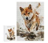 Rompecabezas para Adolescentes 300 PCS Running Shiba Inu Watercolor Rompecabezas para Adultos Juegos Relajantes Decoración Perfecta Regalos De Cumpleaños Y Únicos 300 PCS