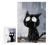 Rompecabezas para Adolescentes 300 PCS Sad Black Cat in The Rain Rompecabezas Juguetes Antiestrés Corte De Precisión Interacción Entre Padres E Hijos 300 PCS