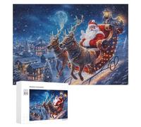 Rompecabezas para Adolescentes 300 PCS Santa Claus Flying in Reindeer Sleigh Rompecabezas para Adultos Juegos Relajantes Corte De Precisión Juego Desafiante Regalos 300 PCS
