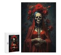 Rompecabezas para Adolescentes 300 PCS Santa Muerte with Red Roses Rompecabezas para Adolescentes Juegos Relajantes Regalos para Mujeres Actividades Divertidas En Casa 300 PCS