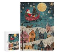 Rompecabezas para Adolescentes 300 PCS Santas Christmas Eve Flight Rompecabezas para Adultos Juguetes Antiestrés para La Diversión Familiar Interacción Entre Padres E Hijos 300 PCS