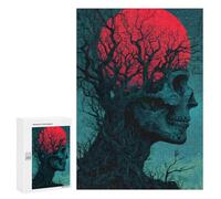 Rompecabezas para Adolescentes 300 PCS Skull Tree with Red Moon Rompecabezas para Adultos Juegos Relajantes Pero Divertidos Y Humorísticos 300 PCS