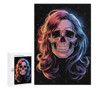 Rompecabezas para Adolescentes 300 PCS Skull with Colorful Hair Illustration Rompecabezas para Adultos Juguetes Antiestrés Arte De Pared Interacción Entre Padres E Hijos 300 PCS