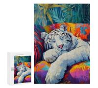 Rompecabezas para Adolescentes 300 PCS Sleeping White Tiger Rompecabezas para Adultos Juegos Relajantes Pero Divertidos Y Humorísticos 300 PCS