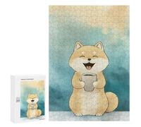Rompecabezas para Adolescentes 300 PCS Smiling Shiba Inu with Coffee Rompecabezas Juguetes Antiestrés Corte De Precisión Interacción Entre Padres E Hijos 300 PCS