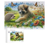 Rompecabezas para Adolescentes 300 PCS Spring Flowers with Dog and Hedgehog Rompecabezas para Adultos Juego Familiar Regalo De Cumpleaños Interacción Entre Padres E Hijos 300 PCS