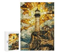 Rompecabezas para Adolescentes 300 PCS Stained Glass Lighthouse Rompecabezas para Adultos Juguetes Antiestrés para La Diversión Familiar Interacción Entre Padres E Hijos 300 PCS