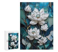 Rompecabezas para Adolescentes 300 PCS Stained Glass Lotus Flowers Rompecabezas para Adultos Juego Práctico Carrera De Velocidad Manual Desafío Educativo 300 PCS