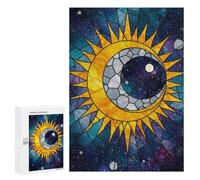 Rompecabezas para Adolescentes 300 PCS Stained Glass Sun and Moon Galaxy Rompecabezas para Adultos Juegos Relajantes Decoración Actividades Divertidas En Casa 300 PCS