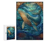 Rompecabezas para Adolescentes 300 PCS Stained Glass Whale Ocean Rompecabezas para Adultos Juego Práctico Decoración De Pared Cumpleaños Y Navidad 300 PCS