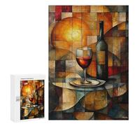 Rompecabezas para Adolescentes 300 PCS Stained Glass Wine Still Life with Golden Glow Rompecabezas para Adultos Juegos Relajantes Decoración Actividades Divertidas En Casa 300 PCS
