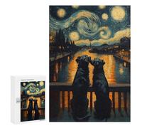 Rompecabezas para Adolescentes 300 PCS Starry Night and Couple Dogs Rompecabezas para Adultos Juego De Ingenio Decoración del Hogar Regalos para Reducir El Estrés 300 PCS