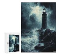 Rompecabezas para Adolescentes 300 PCS Stormy Lighthouse at Night - Charcoal Art Rompecabezas para Adultos Juego Práctico Decoración De Pared Cumpleaños Y Navidad 300 PCS