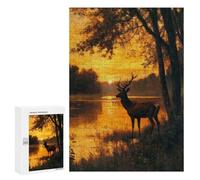 Rompecabezas para Adolescentes 300 PCS Sunset Deer Rompecabezas para Adultos Juego De Ingenio Decoración del Hogar Regalos para Reducir El Estrés 300 PCS