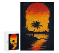 Rompecabezas para Adolescentes 300 PCS Sunset Palm Silhouette Rompecabezas para Adultos Juego Práctico Carrera De Velocidad Manual Desafío Educativo 300 PCS