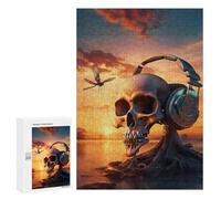 Rompecabezas para Adolescentes 300 PCS Surreal Sunset Music Skull Rompecabezas para Adultos Juegos Relajantes Carrera De Velocidad Manual Desafiante De Completar 300 PCS