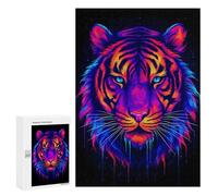 Rompecabezas para Adolescentes 300 PCS Tiger Colorful Black BG Rompecabezas para Adultos Juegos Divertidos Análisis Y Lógica Interacción Entre Padres E Hijos 300 PCS