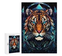 Rompecabezas para Adolescentes 300 PCS Tiger Stained Glass Rompecabezas para Adultos Juego De Ingenio Decoración Diversión En Casa Actividades, 300 PCS