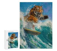 Rompecabezas para Adolescentes 300 PCS Tiger Surfer Surfing Waves Rompecabezas para Adultos Juegos Relajantes Desafío Difícil Actividades Divertidas En Casa 300 PCS