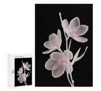 Rompecabezas para Adolescentes 300 PCS Translucent Pink Flowers on Black Background Rompecabezas para Adultos Juguetes Antiestrés Arte De Pared Interacción Entre Padres E Hijos 300 PCS